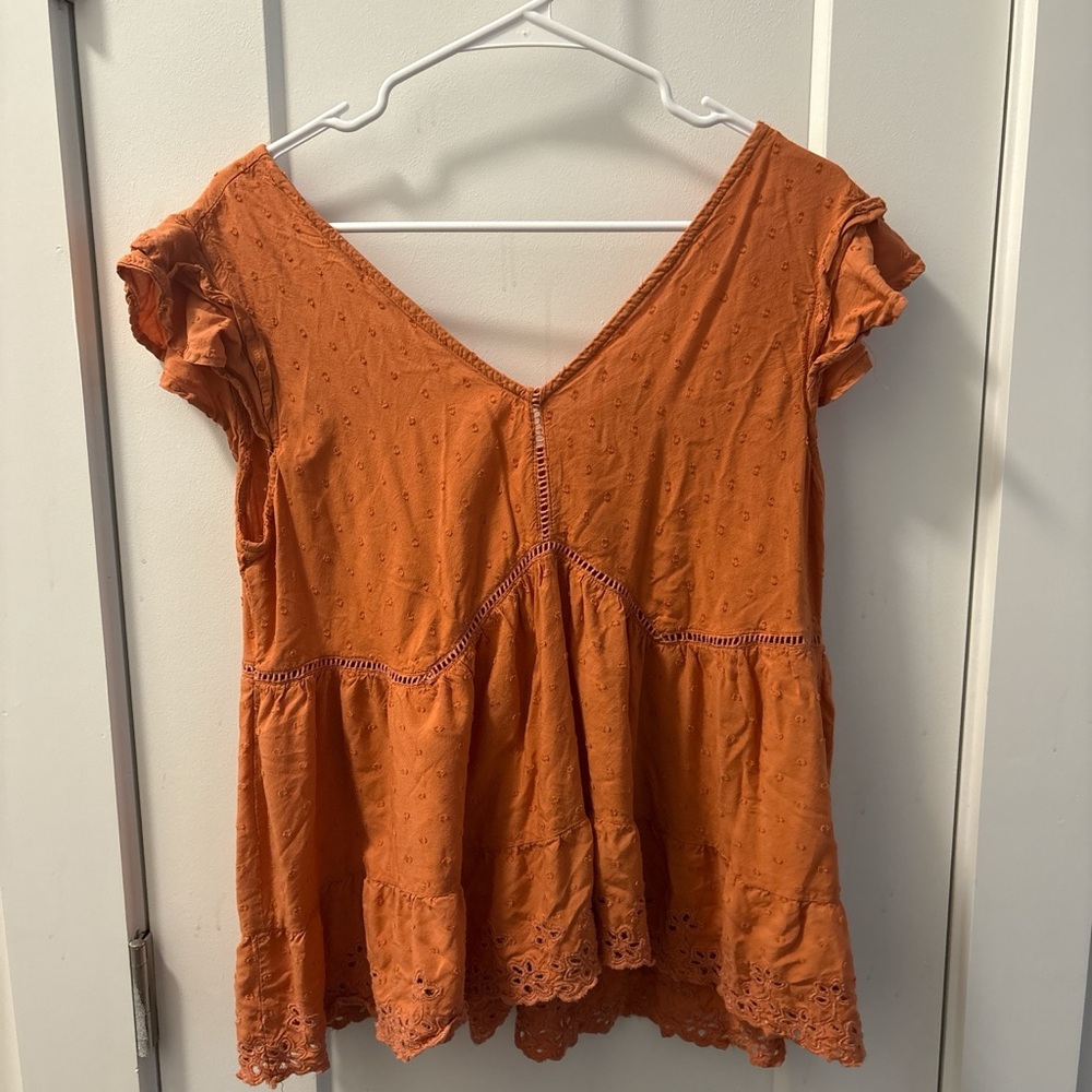 Elegant Orange Eyelet Blouse for Women